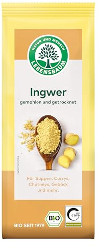 Lebensbaum Ingwer, Bio-Gewürz Suppen, Currys, Chutneys und Gebäck mit warm-scharfem Geschmack, leicht fruchtige Note, gemahlen, 40 g