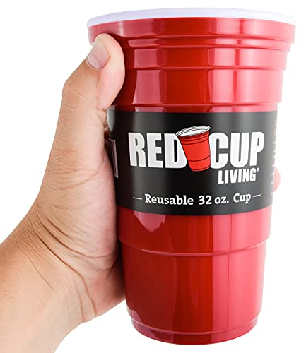 Red Cup Living 32Oz Tumbler Cups, Insulated Reusable Plastic Drinking Glasses, Summer Cup, Beer Stein, Travel Coffee Tumbler for Hot & Cold Drinks, Water Container Kitchen Cup, Gifts for Men & Women