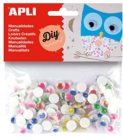 Apli 13266 - Yeux mobiles adhésifs ronds avec pupilles colorées -100 unités Multicolore ø 10 mm