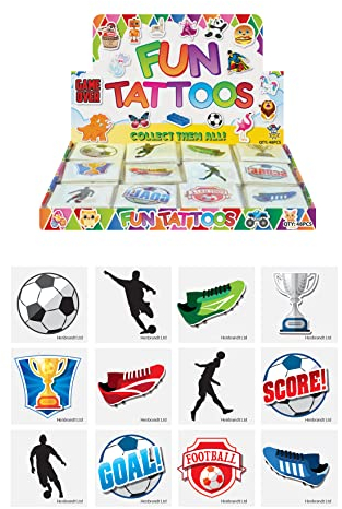 Henbrandt 48 Packs of Mini Football Temporary Tattoos for Children 12pc Packs Kids Party Bag Favours Loot Bag Fillers Lucky Dip Soccer Football World Cup Favours for Boys and Girls