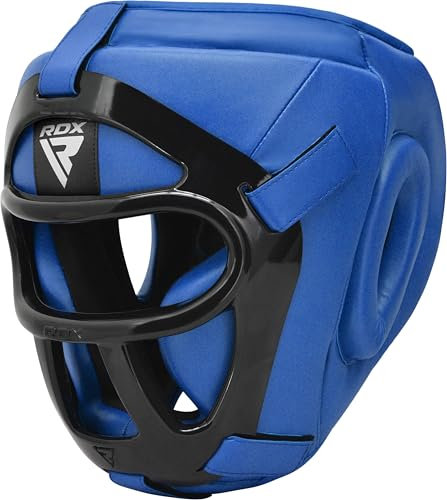 RDX Cascos Boxeo MMA Kick Boxing Entrenamiento, Maya Hide Cuero Headgear con Rejilla Facial Extraíble, Profesional Casco Protector para Muay Thai Sparring Grappling Taekwondo Karate, Hombre Mujere