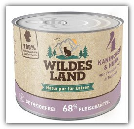 Wildes Land Nassfutter für Katzen, Huhn und Kaninchen, 6 x 400 g