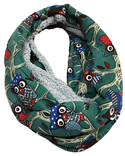 JameStyle26 EULE Flauschig Warmer Winter LOOP Schal Fleece Owl UHU Kautz Schlauchschal Rundschal Love (Grün)