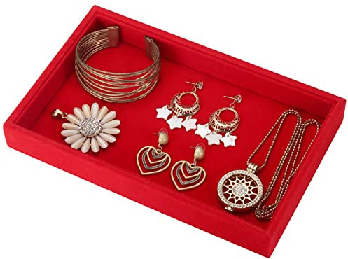 Valyria Samt leer Ring Ohrringe Tablett Box Styling Display Jewelry Organizer 23cmx14.5cmx2.8cm(9x5 6/8x1 1/8) rot