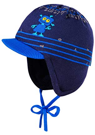 maximo Baby-Jungen mit Schild und Robotermotiv und Bindeband Mütze, Blau (Navy/Classic Blue 4878), (Herstellergröße: 47)