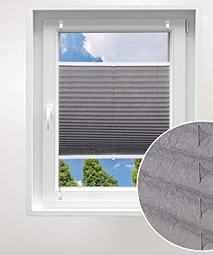 Laneetal Plissee ohne Bohren Klemmfix, Jalousie Faltrollo Crushed Optik, Grau 55 x 130 cm, mit Spannschue für Fenster und Tür, Easyfix klemmträger und verspannt, Sonnen-, Sicht- & Schallschutz