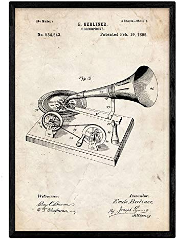 Nacnic Grammophon Patent Poster. Poster mit Erfindungen und alten Werkzeugen.