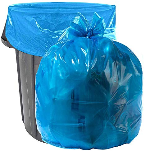 Aluf Plastics Lot de 100 sacs poubelle Bleu 33 gallons 1,5 ml (équivalent) Sacs poubelle ou recyclage 33 x 39 Grands sacs de canettes en plastique pour industrie, maison, entrepreneur, recyclage
