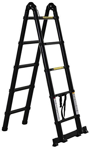 DURHAND Escalera Telescópica Plagable Multifuncional Estable Marco en A Portátil de 10 Pasos 3 Formas Soporta 150 kg Aluminio 320x67x7 cm Negro