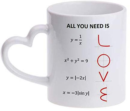 Gattablu Tazza Mug 11oz Manico a Forma di Cuore all You Need is Love, Formule Matematiche ed equazioni Divertenti, Idea Regalo Romantico per Lui e lei San Valentino