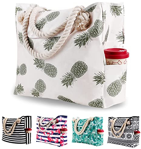 Strandtasche Xxl Familie Badetaschen Damen Extra Groß Beach Bag Shopper Schultertasche Einkaufstasche Wasserdicht Tasche Faltbar Mit Magnetschnalle für Strand Reisen Schwimmbad Geschenke Ananas