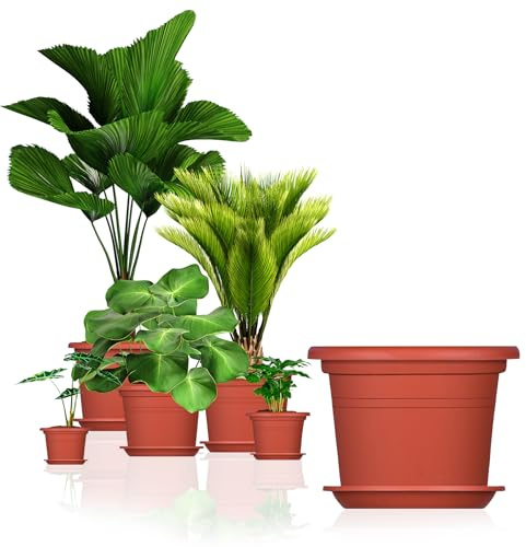BigDean 5X Blumentopf mit Untersetzer Ø 35 cm Terrakotta 35 x 25 cm Topf | Blumentöpfe Kunststoff Pflanztopf Containertopf Übertopf Pflanzkübel rund, Robust & Langlebig, UV Beständig, Wetterfest