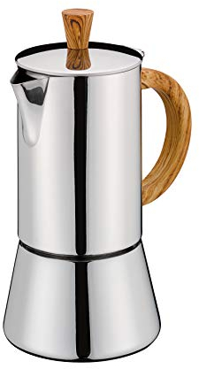 Cilio Espressokocher FIGARO , Edelstahl , Für alle Herdarten geeignet , Ø 8,5 cm , Spülmaschinengeeignet , Mokka Kanne , Espressokocher 4 Tassen , Camping Kaffeekocher