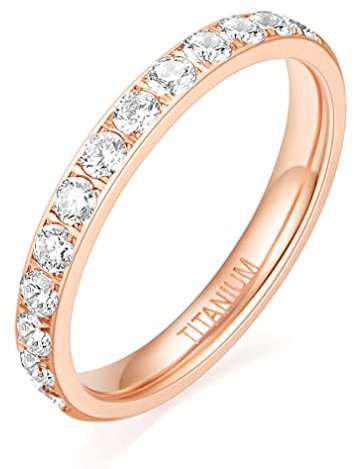 Zakk Eternity Ring 3mm Damen Ewigkeitsringe Titan Verlobungsringe Eheringe Trauringe Memoirering mit Zirkonia Silber Gold Rosegold (Rosegold-halb Zirkonia, 53 (16.9)