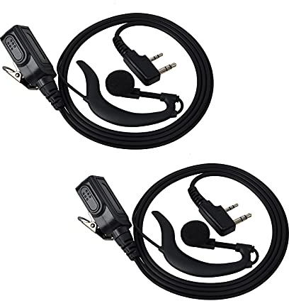 UAYESOK 2 Pin G Form Ohrhörer Serveillance Headset Kopfhörer Inline PTT Mikrofon für Funkgeräte Kenwood 2 Pin TK-3501 Baofeng UV-5R 888S UV-82 Puxing Retevis Wouxun TYT Midland G10(2 Stück)