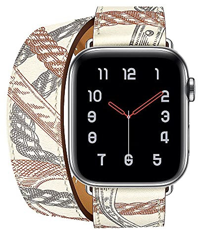 Aergood Cuir Bande,Compatible avec Apple Watch Bracelets 38/40/41mm 42/44/45mm, Double Tour Bracelet de pour iwatch Series 7 6 5 4 3 2 1 SE(38/40/41mm,Blanc/Motif)