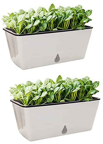 NICETOW 2 Pcs Vasos de Plástico Auto-Regados para Plantas, Caixa para plantador de ervas com Janela retangular de 12,6/17,7 polegadas com Janela de nível de água Visual (sem Plantas)