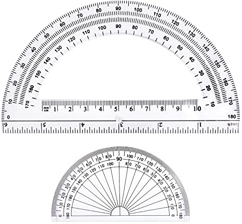 Goniometro 180°, Goniometri Matematici Plastica, Matematica Geometria Strumento Forniture per Ufficio Scuola Casa Classe Studenti, 4 Pollici e 6 Pollici, Trasparente (2 Pezzi)
