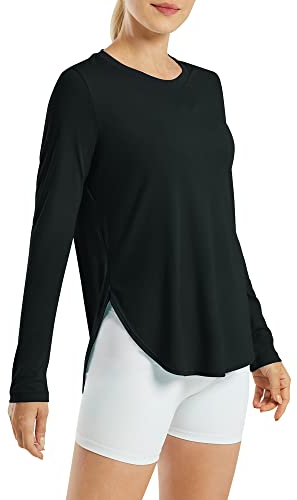G4Free Womens Long Sleeve Workout Shirts UPF 50+ UV Sun Protection T-Shirts Outdoor Gym Hiking Tops Quick Dry Lightweight Shirts Black