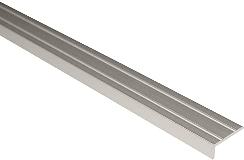 Effector Selbstklebend Treppenkantenprofil, 90 cm, 25x10 mm, INOX Edelstahlfarben, Aluminium Bodenübergangsprofil, Übergangsleiste, Treppenschutzprofil, Treppenkantenschutz Aluwinkel Geklebt