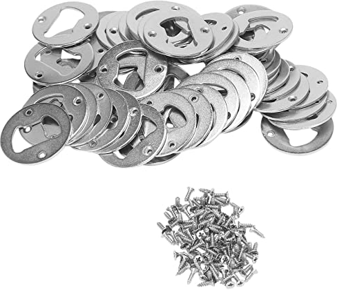 NOIANT 50 Set Flaschen öFfner Einsatz, Rostfreier Rund DIY Flaschen ÖFfner Hardware Kit Hardware Teile Versorgung mit Schrauben