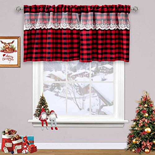 Devola Scheibengardine rot karo-Muster Kurzgardine Weihnachten Landhausstil küchengardine Halbtransparente Bistrogardine fensterdekoration Wohnzimmer BxH 145x45cm 1 Stück