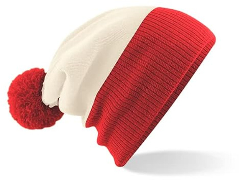 COOZO Zweifarbig Snowstar Mütze - Aus Weiss/Hellrot - Einheitsgröße