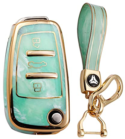 KUNIO Klapp Schlüsselhülle Passt für Audi C5 C6 R8 A1 A3 A4 A5 A6 A7 Q3 Q5 Q7 R8 RS RS3 S3 Sline TPU Autoschlüssel Hülle Schlüsselanhänger Schlüsselgehäuse Schlüsseltasche 3 Tasten Grün