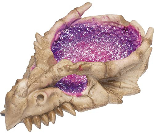 SnowTree,Fantasy Dragon Aschenbecher,Coole Aschenbecher für mittelalterliche Fantasy-Fans,Faux Crystal Glitter Dekorationen,Home Gothic Decor Box,Trippy Aschenbecher (Bone Dragon Skull Purple)