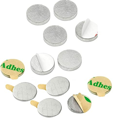 vasalat Scheibenmagnet flach, Magnete mit Metallscheiben selbstklebend, Rundmagnet ø 8mm, Neodym vernickelt 12-teilig