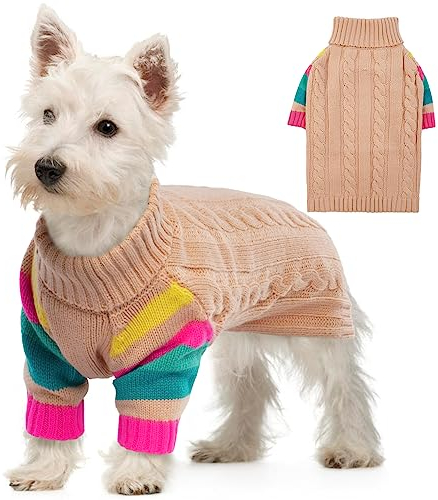 OUOBOB HundPullover, kleine HundPullover für Hunde Mädchen Jungen, Turtleneck Pullover Winter Green Puppy Pullover, Weihnachtshund Outfits, Haustier Sweatshirt Bekleidung Strickwaren, Chihuahua S