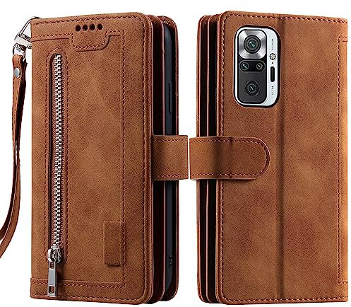 VEEMOS Handyhülle für Xiaomi Redmi Note 10 Pro hülle Klappbar Handytasche Schutzhülle Klapphülle mit Kartenfach Handy Tasche Book Cover Flip Case Ständer - Braun