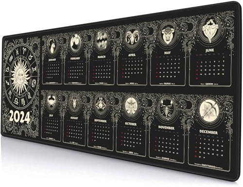 SANWUMIAN Großes Gaming-Mauspad mit genähten Kanten, 2024 Kalender, Schreibtischunterlage, erweiterte Tastaturunterlage, rutschfeste Gummiunterseite, Schreibtischunterlage für Tastatur und Maus, 80 x