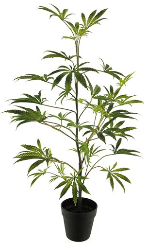 mucplants Hochwertiger künstlicher Marihuana Baum Höhe ca. 90 cm Grün im mattschwarzen Topf Marihuana Strauch Pflanze Hanfpflanze Cannabis Kunstpflanze