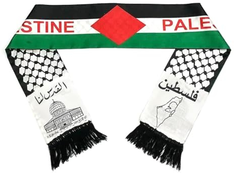Starnearby Palästina Flagge Schal, Doppelte Seite Palestine Flag Schal, Jerusalem Araber Satinschalschal, Rettet Gaza Araber Satinschalschal Für Männer und Frauen Islamisches Ramadan Geschenk (D)
