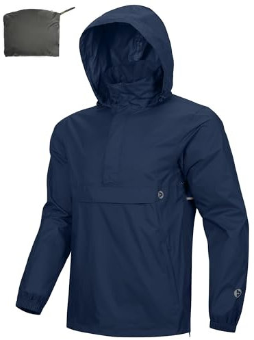 Outdoor Ventures Veste de pluie pour homme - Pull imperméable avec capuche - Veste réfléchissante pliable - Veste coupe-vent légère - Veste softshell respirante pour la randonnée, la course à pied,