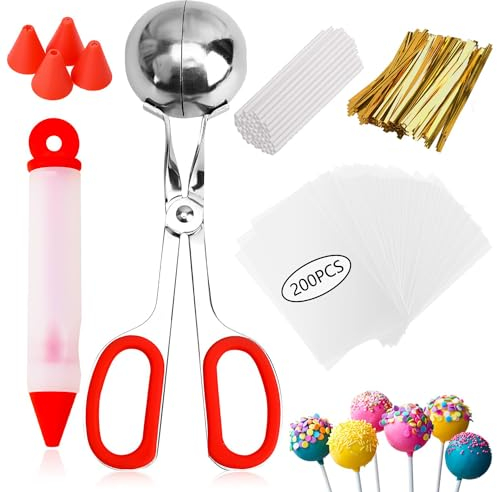 GZMAISULEE Cake Pop Formen Kit 606 Stück Lollipop Cake Pop Set, 1 Cake Pop Scooper und Dekorationsstift, 200 Cake Pop Sticks und 200 Wrappers, 200 Twist Ties für Lollipop, Bonbons, Pralinen