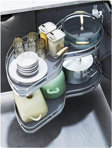 IUPPA Kitchen Cabinet Corner Pullout Storage Shelf Blind Corner Organizer Spice Bowl Rack Soft Close Corner Cabinet Fitting Height Adjustable,Left open-700mm