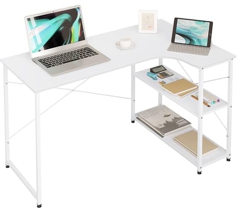 WOLTU Computer Desk with Storage Shelf, White Office Study Desk for Home, Bedroom & Workspace, PC Laptop Workstation, 120x73x72 cm