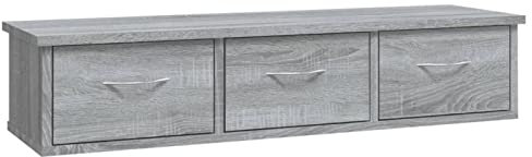 Homgoday Étagère murale flottante avec 3 tiroirs, étagère de rangement pour couloir, meuble TV flottant, meuble de salon, gris Sonoma, 88 x 26 x 18,5 cm, bois d'ingénierie