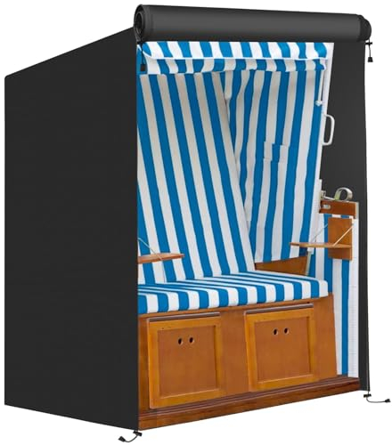 FINEW Strandkorb Schutzhülle Winterfest, 600D Oxford Gewebe Strandkorbhülle 120x90x155/140cm, Abdeckung Strandkorb Wasserdicht, Reißfest, UV Beständig, Abdeckhauben für Strandkörbe Winddicht (Schwarz)
