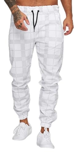 Jogginghose Herren Trainingshose Loose Fit Sporthose Lang Sweatpants Kariert Freizeithose für Männer
