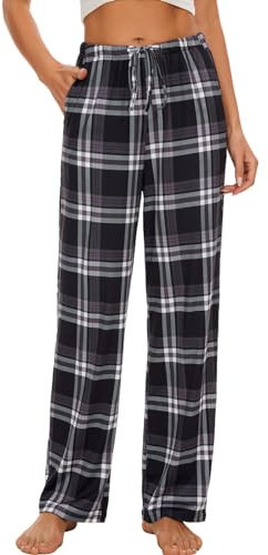 AMYTIS LINGERIE Damen Pyjamahose mit Taschen Loungehose Schlafanzughose Freizeithose Bequeme Weiche Schlafhose,kariert 02,M
