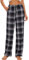 AMYTIS LINGERIE Damen Pyjamahose mit Taschen Loungehose Schlafanzughose Freizeithose Bequeme Weiche Schlafhose,kariert 02,M