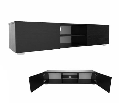 PLATAN ROOM TV Lowboard/Sideboard 140 cm breit Hängeschrank Fernsehschrank TV Kommode mit 2 Türen und offenem Fach in 5 Farbvarianten (Schwarz Matt, 140 cm breit)