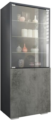 Vladon Vitrine Granada, Made in Germany, Vitrinenschrank mit Glastür und Glaseinsatz, Anthrazit matt/Beton Dunkel Optik (50 x 122,5 x 34,5 cm)