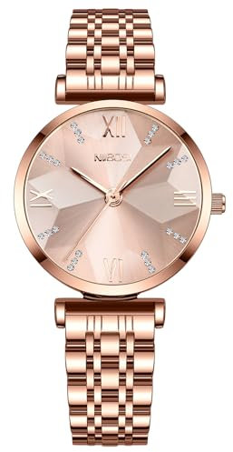NIBOSI Damen Armbanduhr Analog Mit Grünem Zifferblatt - Luxus Diamond Roségold Edelstahl Square Watch Schmuckarmband für Mädchen