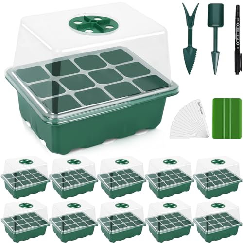 Artcome 10-Pack Seed Starter Tray, 12 Cells Each with Push-Up Ejector - Seed Starter Kit for Rapid Growth and Healthy Seedlings at Home - 120 Cells in Total