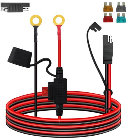 LANMINGLEL SAE to O Ring Terminal with 10A Fuse Wire, 2-Pin Quick Disconnect SAE Battery Cable, with 5A 7.5A 10A 15A Protection Fuse Polarity Reverse Adapter for Solar Car Motorcycle 3.3FT