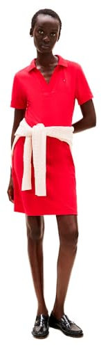 Tommy Hilfiger Robe Polo Femme Slim Fit V-Neck Courte, Rouge (Primary Red), S